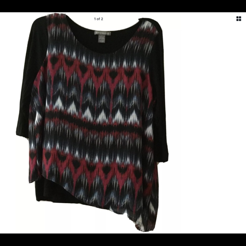 KATE & MALLORY Black Multi Fun Abstract Shirt 3/4 Sleeve 1X
